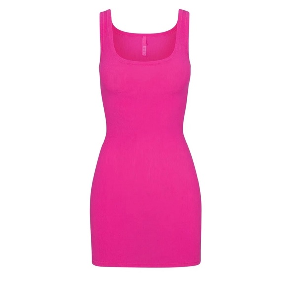 SKIMS Dresses & Skirts - NWT SKIMS SOFT LOUNGE MINI SHORT RIBBED DRESS in HOT PINK Sz X-LARGE